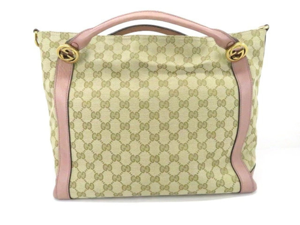 Gucci Shoulder Bag Canvas Leather Beige Cream Pink GG Mark